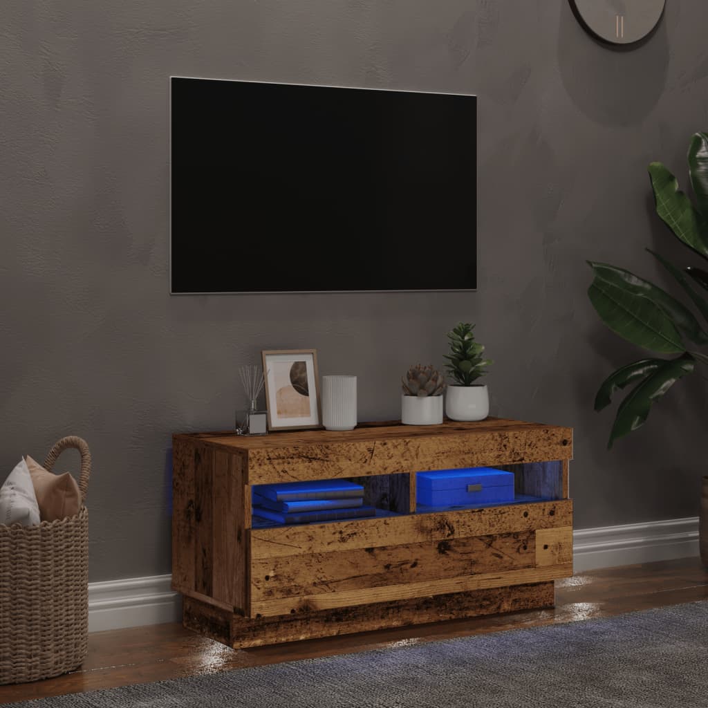 Meuble TV avec lumières LED aspect bois vieilli 80x35x40 cm