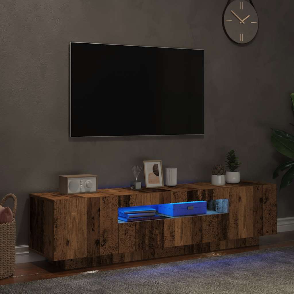 Meuble TV avec lumières LED aspect bois vieilli 160x35x40 cm