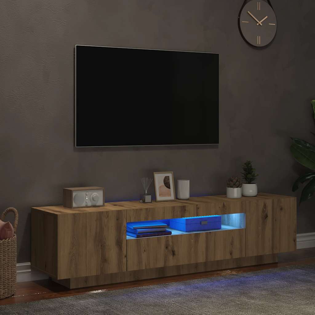 Meuble TV avec lumières LED Chêne artisanal 160x35x40 cm