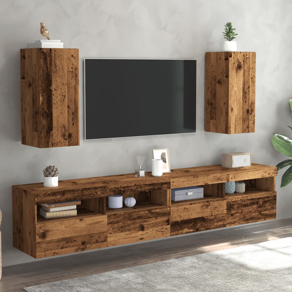 Meubles TV 2 pièces. Aspect bois de récupération 30,5x30x60 cm.