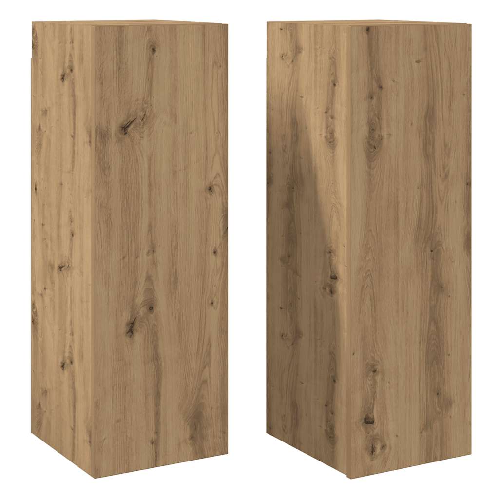 Meubles TV, lot de 2. Chêne artisanal, 30,5 x 30 x 90 cm.