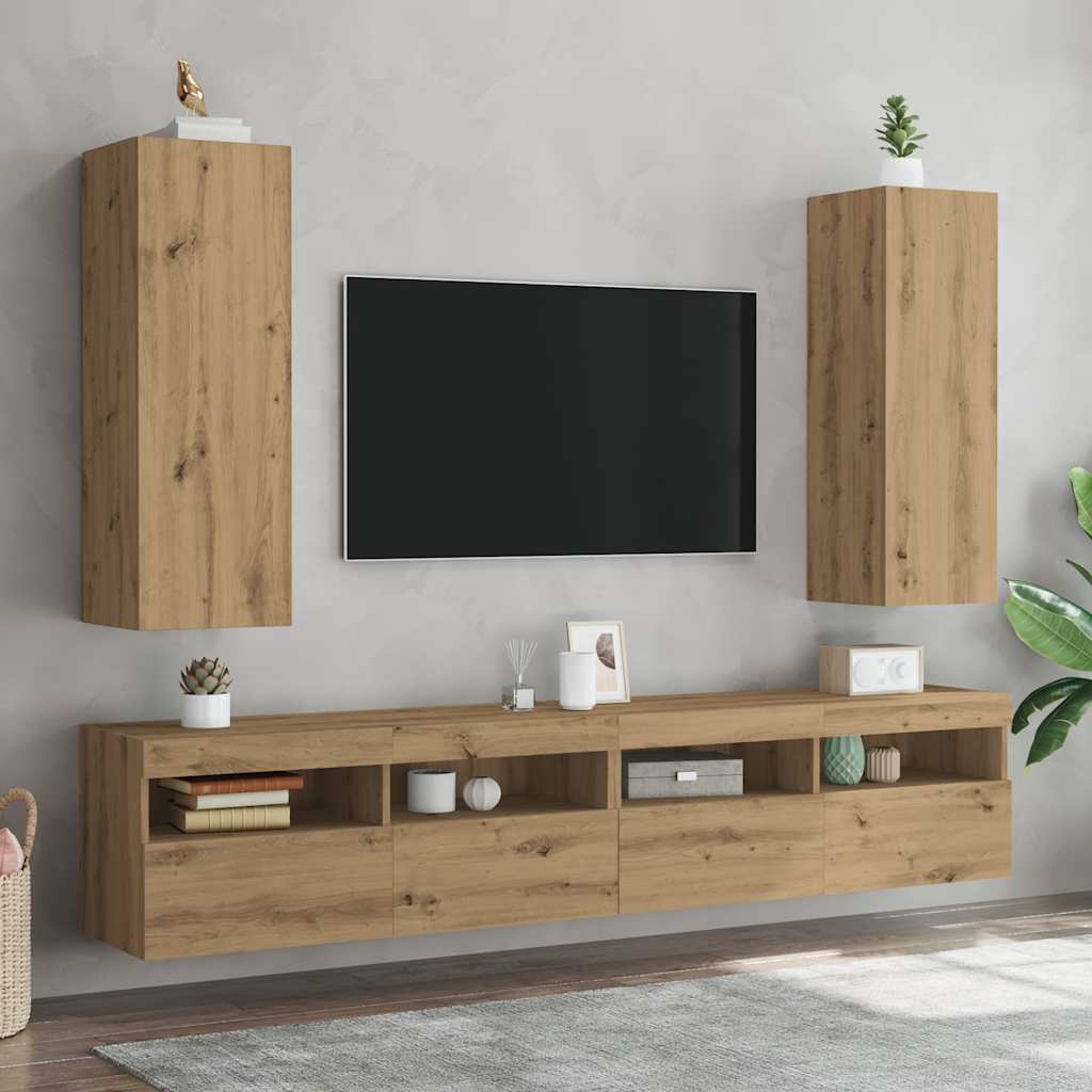 Meubles TV, lot de 2. Chêne artisanal, 30,5 x 30 x 90 cm.