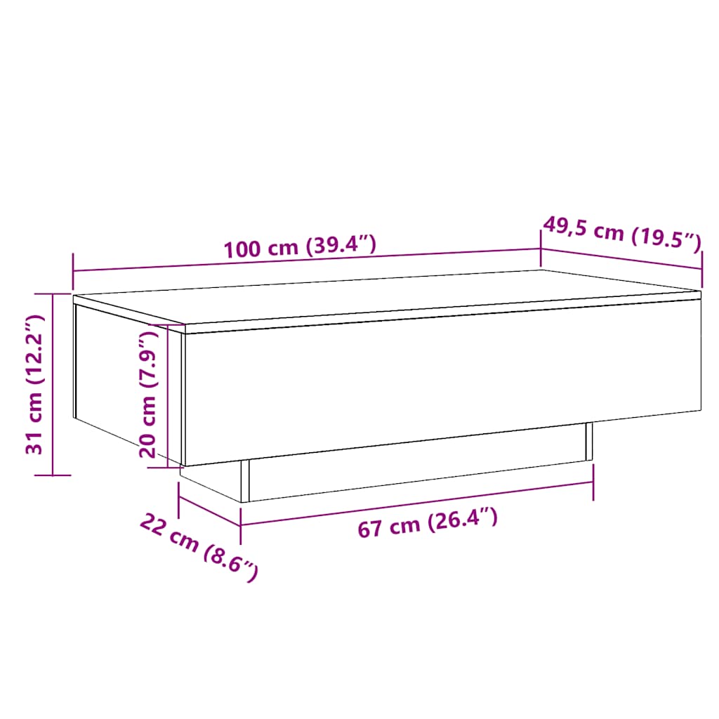 Table basse aspect bois de récupération 100x49,5x31 cm en bois