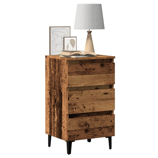 Bedside table with metal legs old wood look 40x35x69 cm