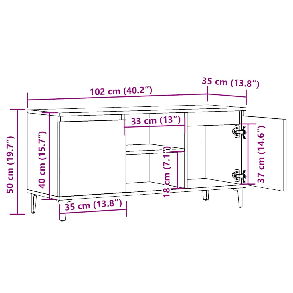 Meuble TV Chêne artisanal 102x35x50 cm matériau bois