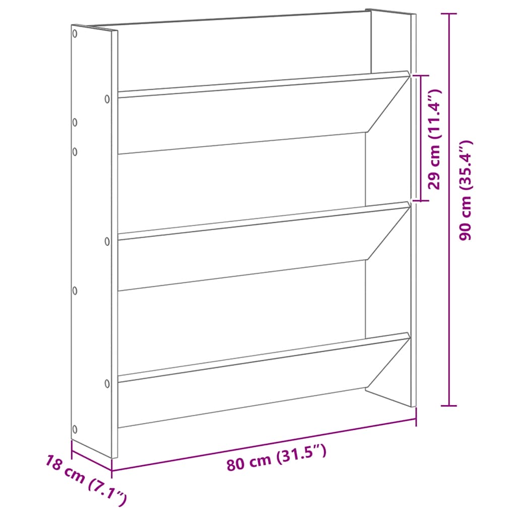 Étagère à chaussures murale aspect bois de récupération 80x18x90 cm matériau à base de bois