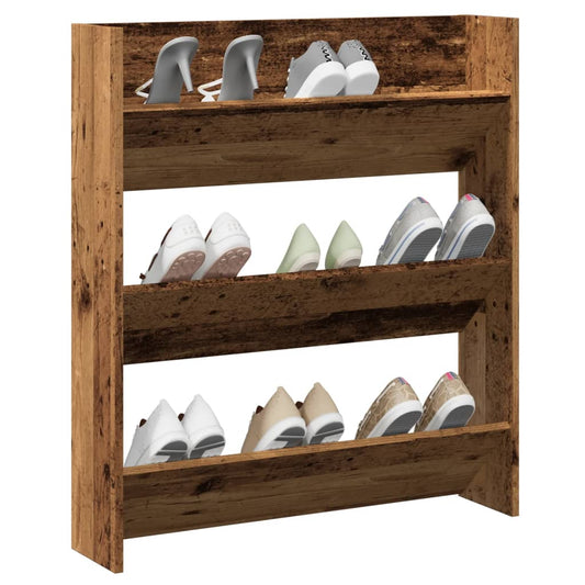 Étagère à chaussures murale aspect bois de récupération 80x18x90 cm matériau à base de bois