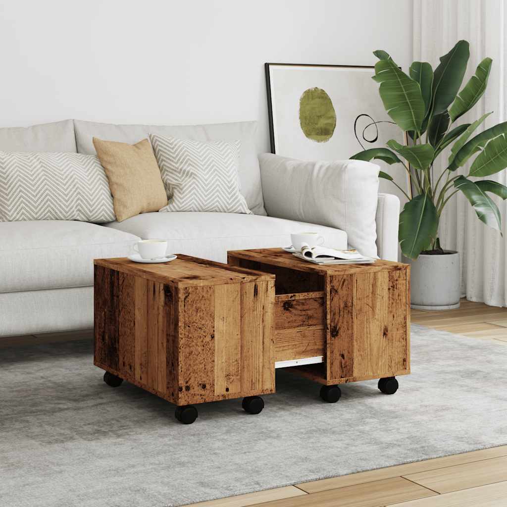 Table basse aspect bois récupéré 60x60x38 cm matériau bois