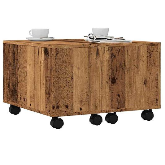 Table basse aspect bois récupéré 60x60x38 cm matériau bois