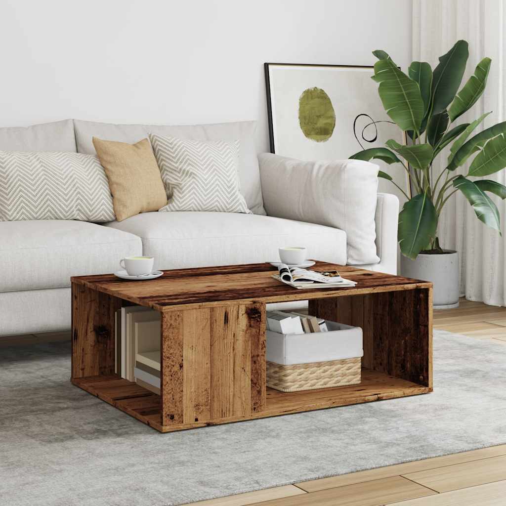 Table basse aspect bois récupéré 90x67x33 cm matériau bois