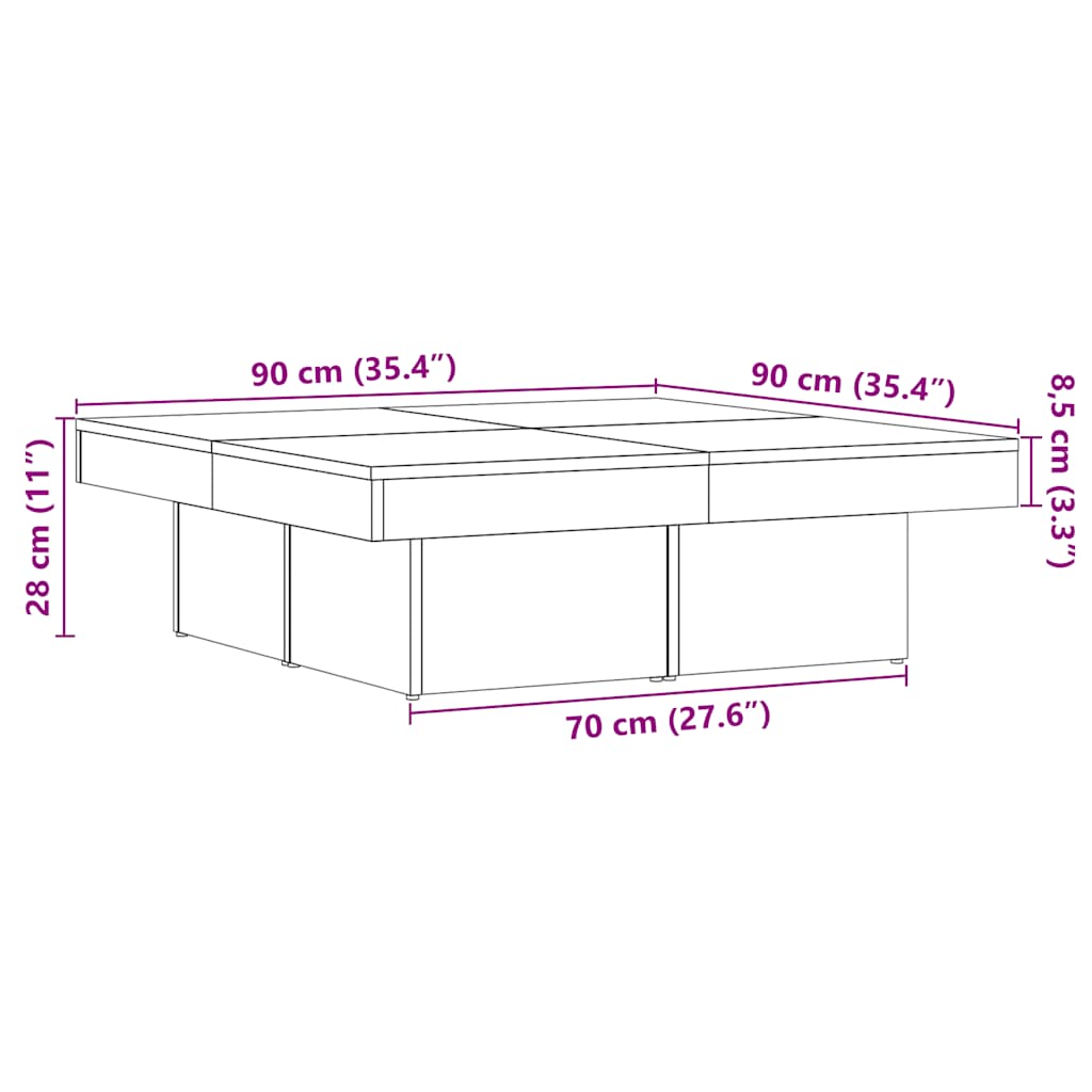 Table basse aspect bois récupéré 90x90x28 cm matériau bois