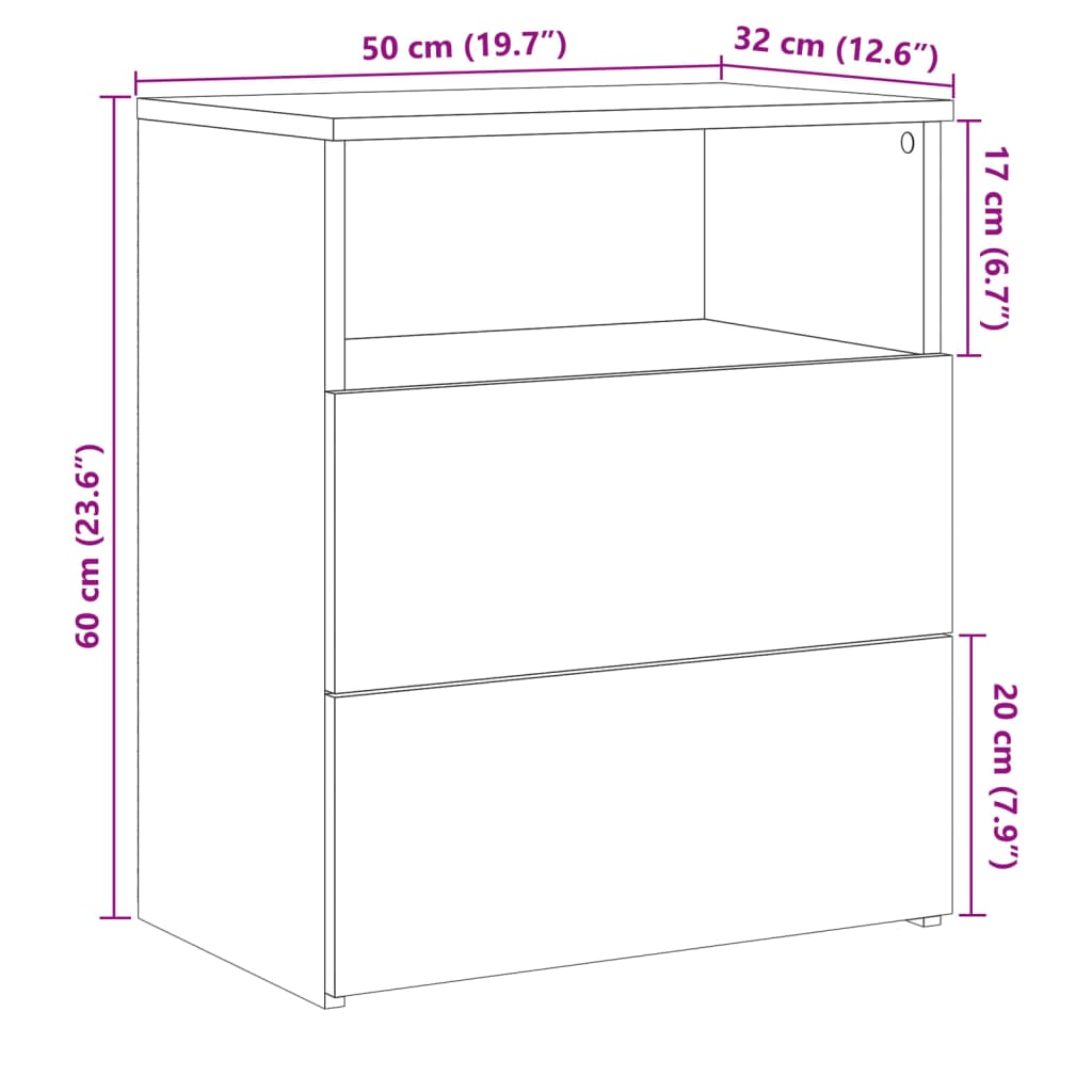 Bedside tables 2 pcs. Artisan oak 50x32x60 cm wood material