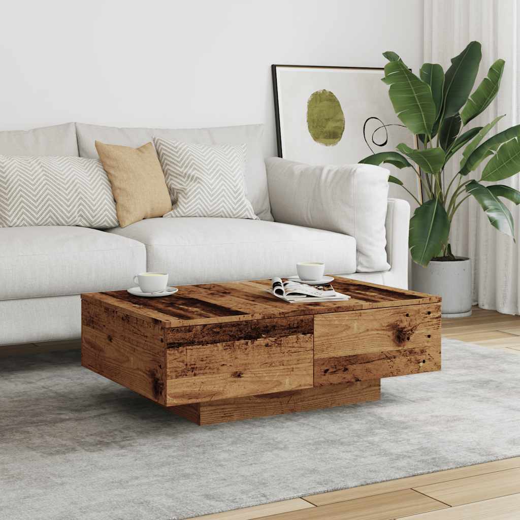 Table basse aspect bois récupéré 90x60x31 cm matériau bois