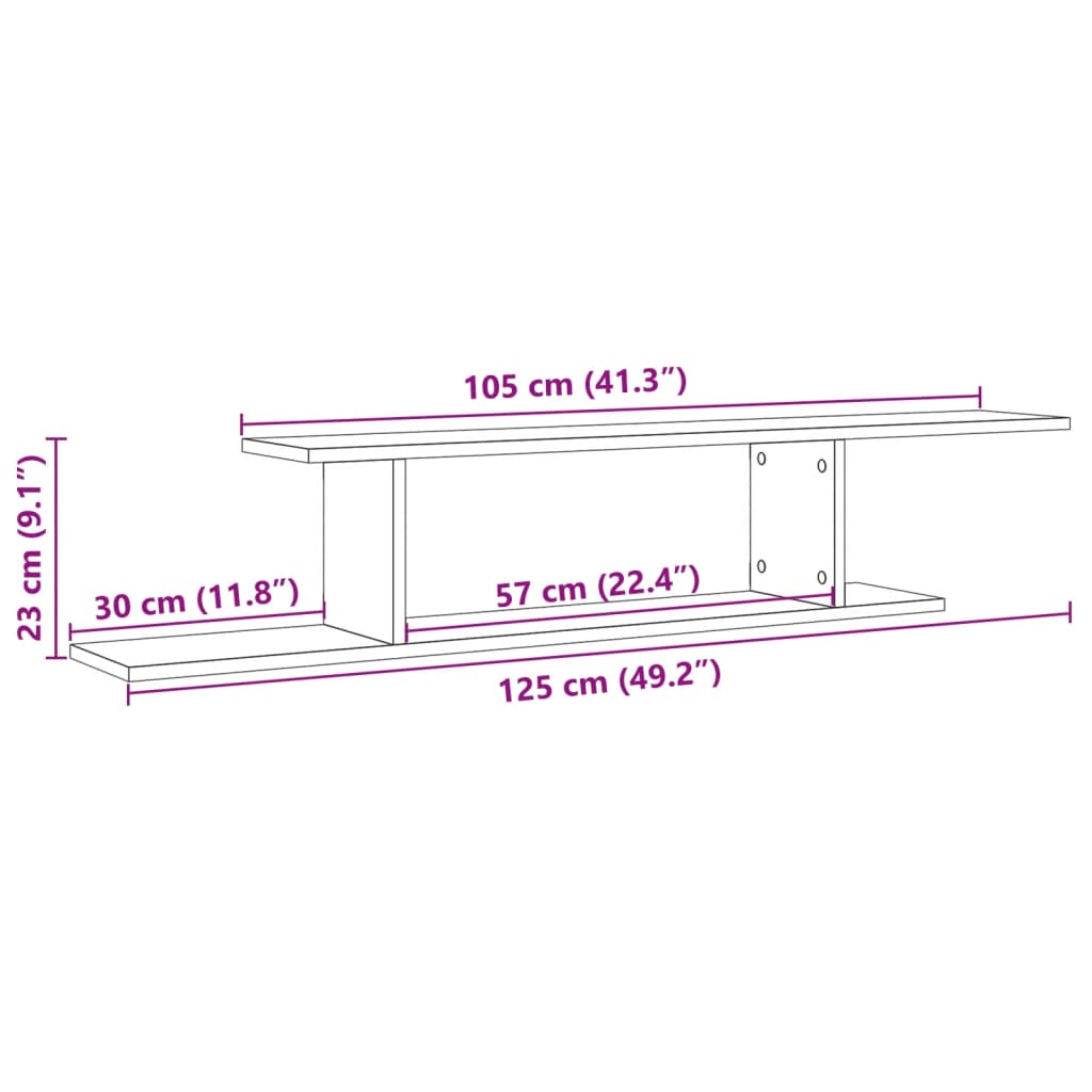 Étagère murale TV aspect bois de récupération 125x18x23 cm en bois