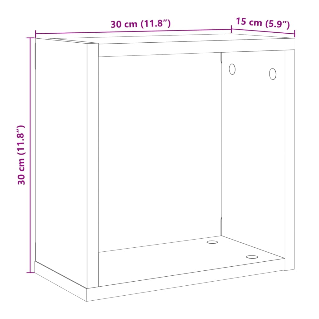 Étagères murales cubiques 2 pièces aspect bois de récupération 30x15x30 en matériau bois.