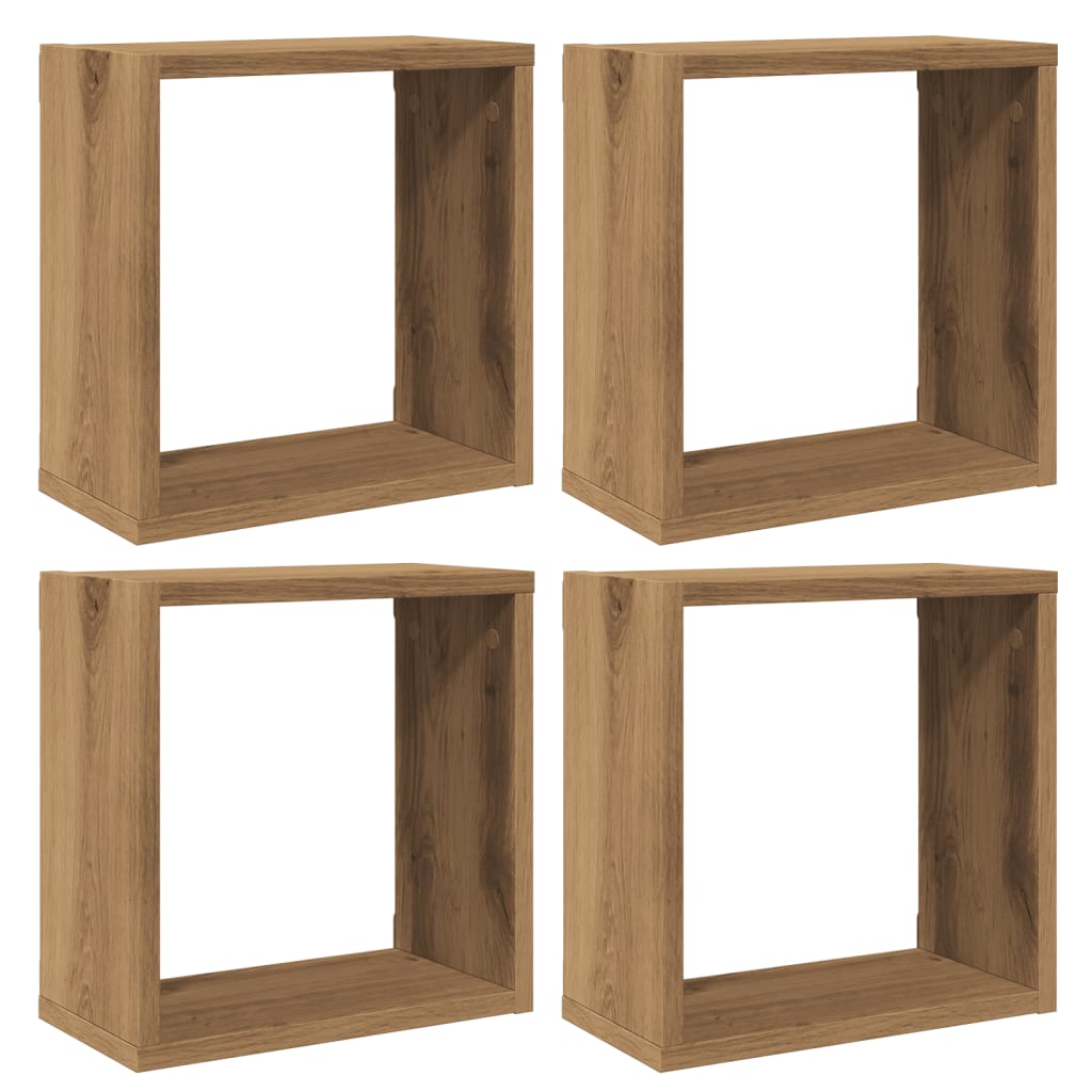 Étagères murales cubiques 4 pcs. Chêne artisanal 30x15x30 matériau bois