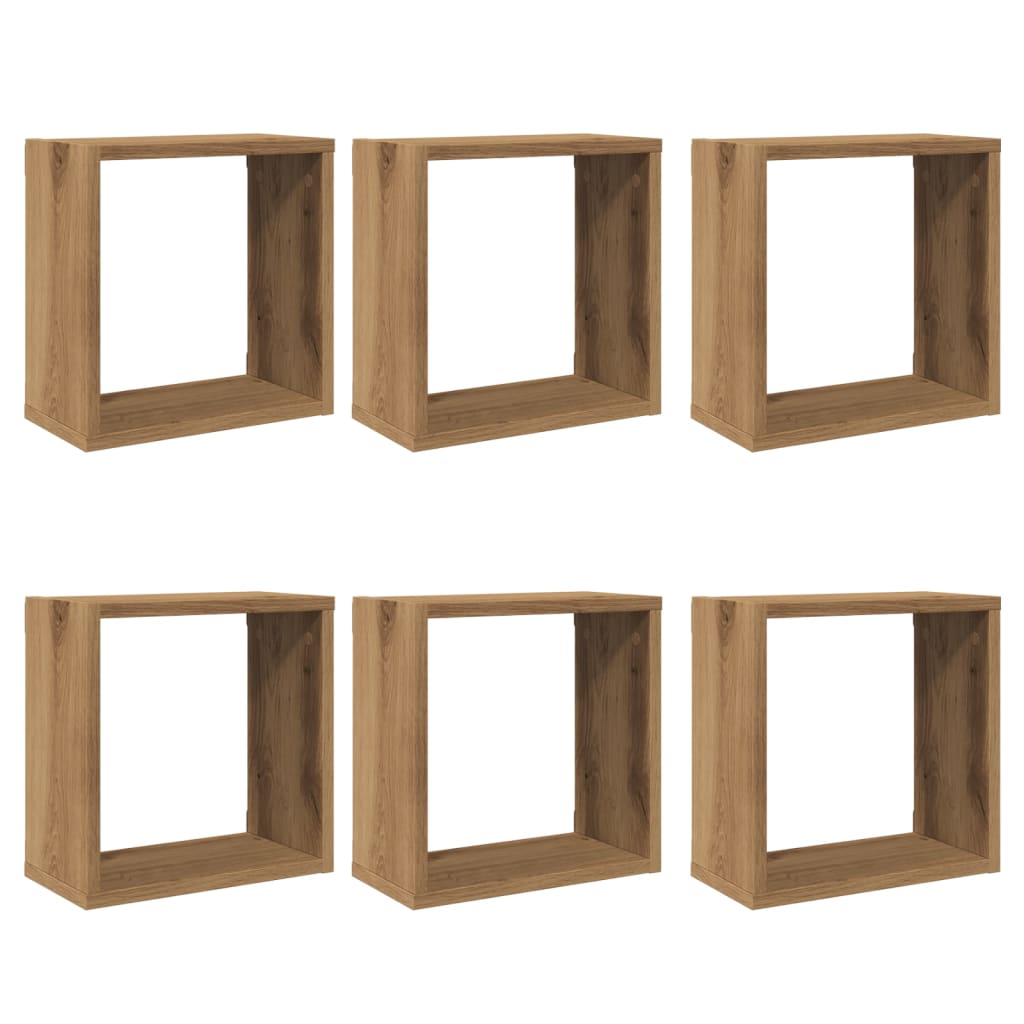 Étagères murales cubiques 6 pcs. Chêne artisanal 30x15x30 matériau bois