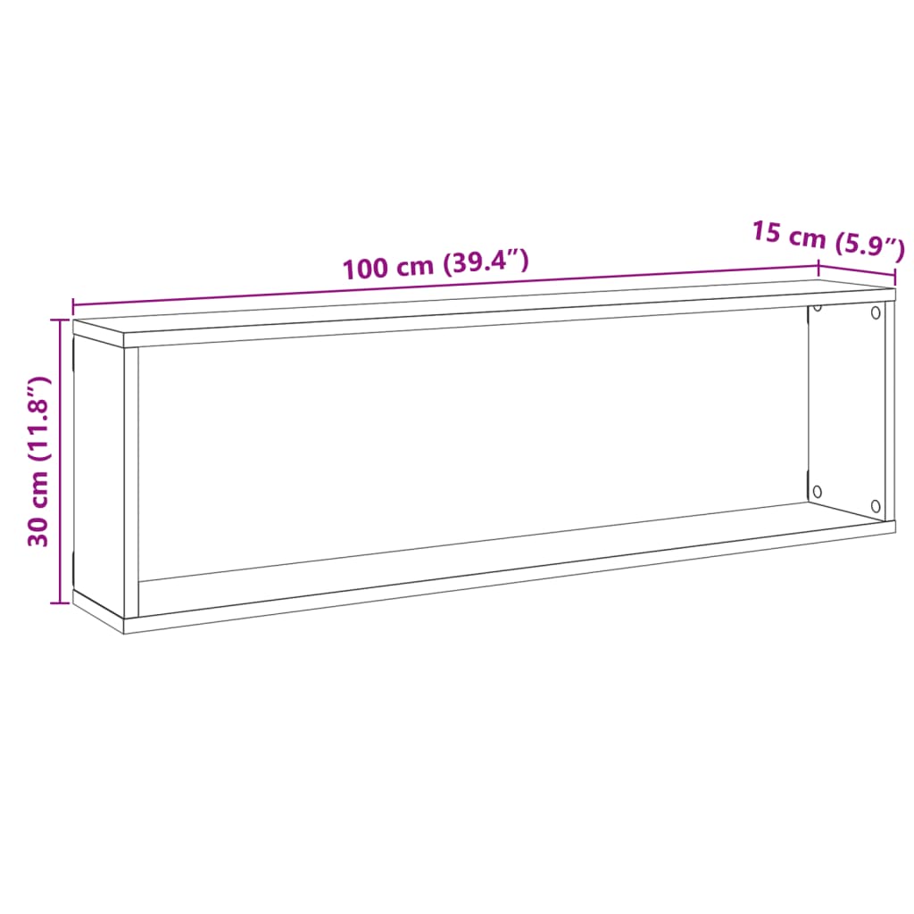 Étagères murales cubiques 2 pcs. Chêne artisanal 100x15x30 matériau bois