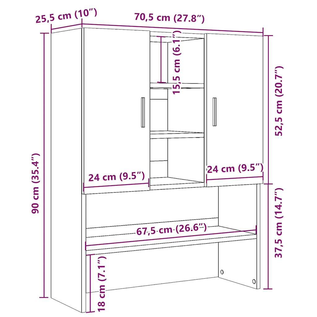 Meuble lave-linge aspect bois de récupération 70,5x25,5x90 cm