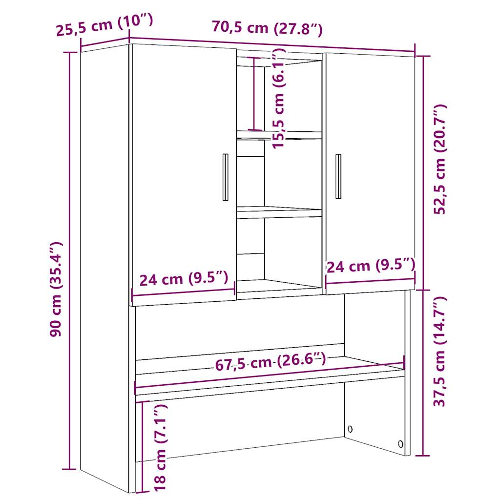 Meuble lave-linge artisanal en chêne 70,5x25,5x90 cm