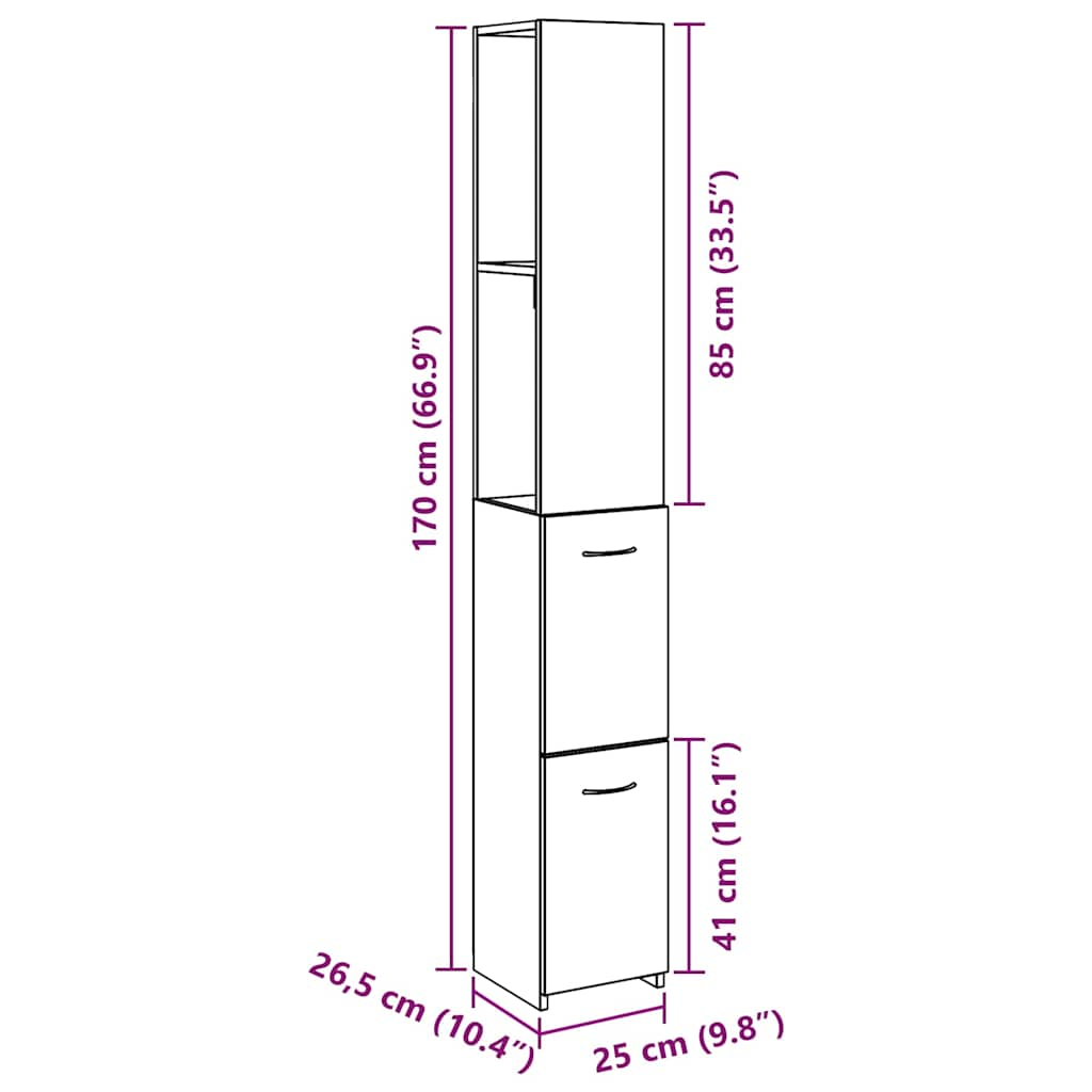 Badezimmerschrank Altholz-Optik 25x25x170 cm Holzwerkstoff