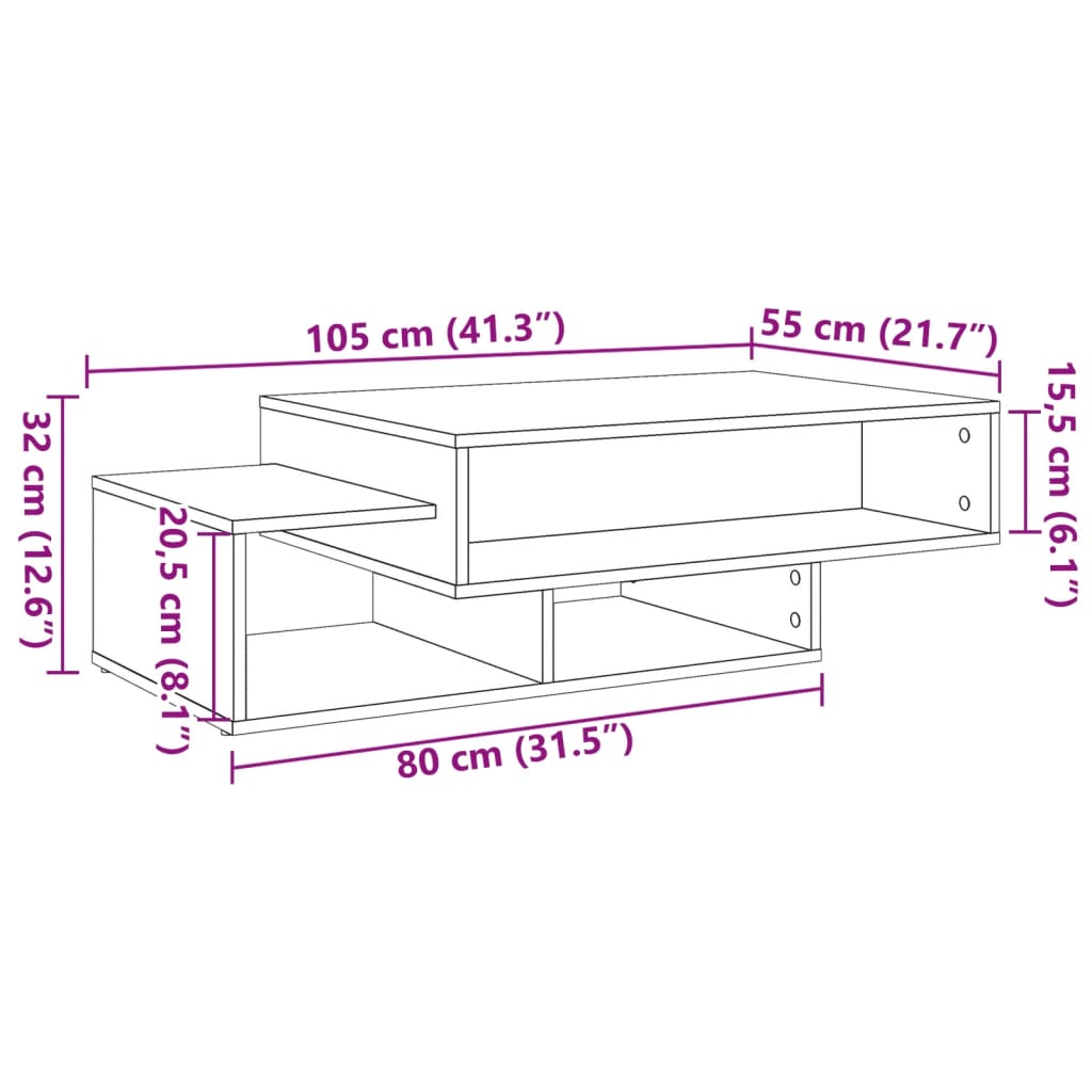 Table basse aspect bois de récupération 105x55x32 cm en bois