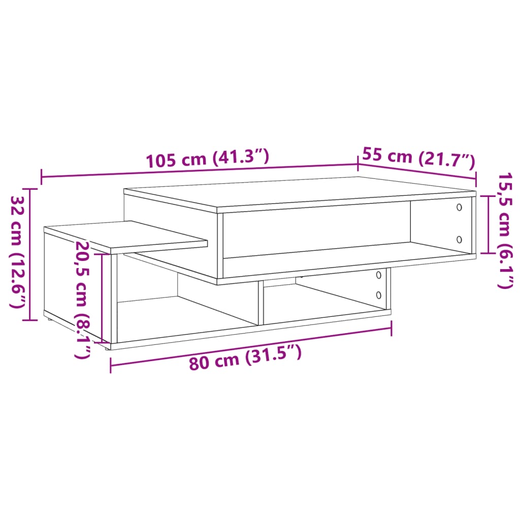 Table basse artisanale en chêne 105x55x32 cm en bois