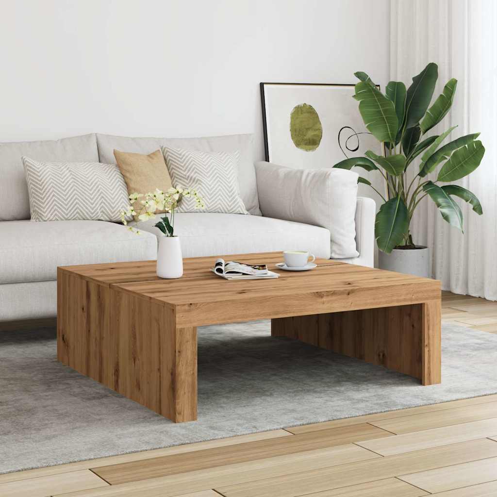 Table basse artisanale en chêne 100x100x35 cm matériau bois
