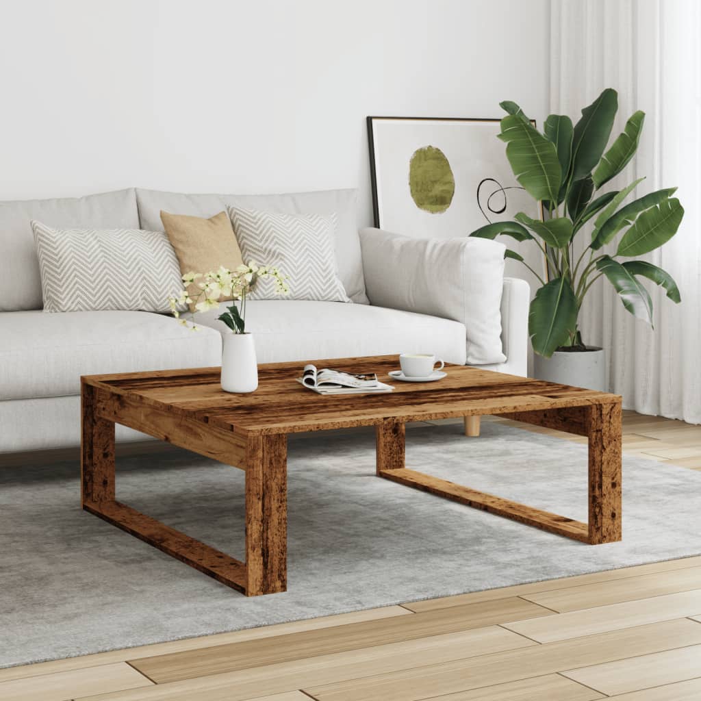 Table basse aspect bois de récupération 100x100x35 cm en bois