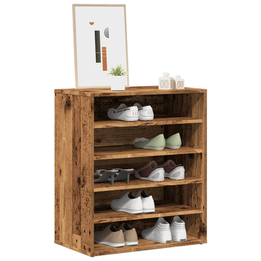 Étagère à chaussures aspect bois recyclé 60x35x70 cm matériau bois