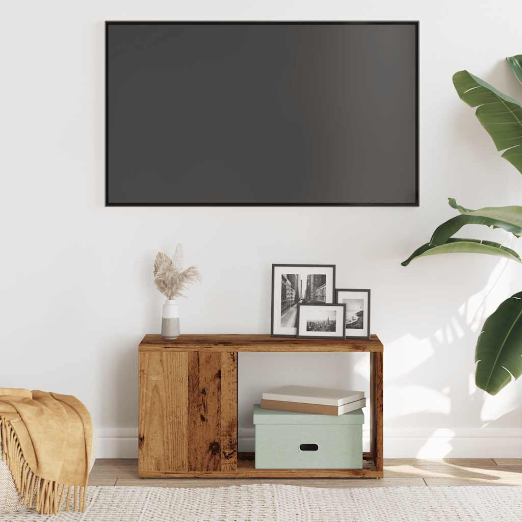 Meuble TV aspect bois de récupération 60x24x32 cm en matériau bois