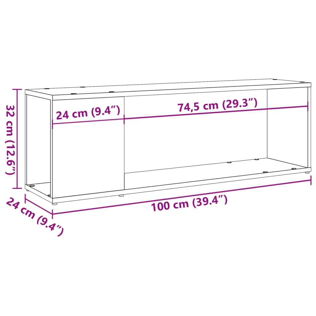 Meuble TV aspect bois de récupération 100x24x32 cm en bois