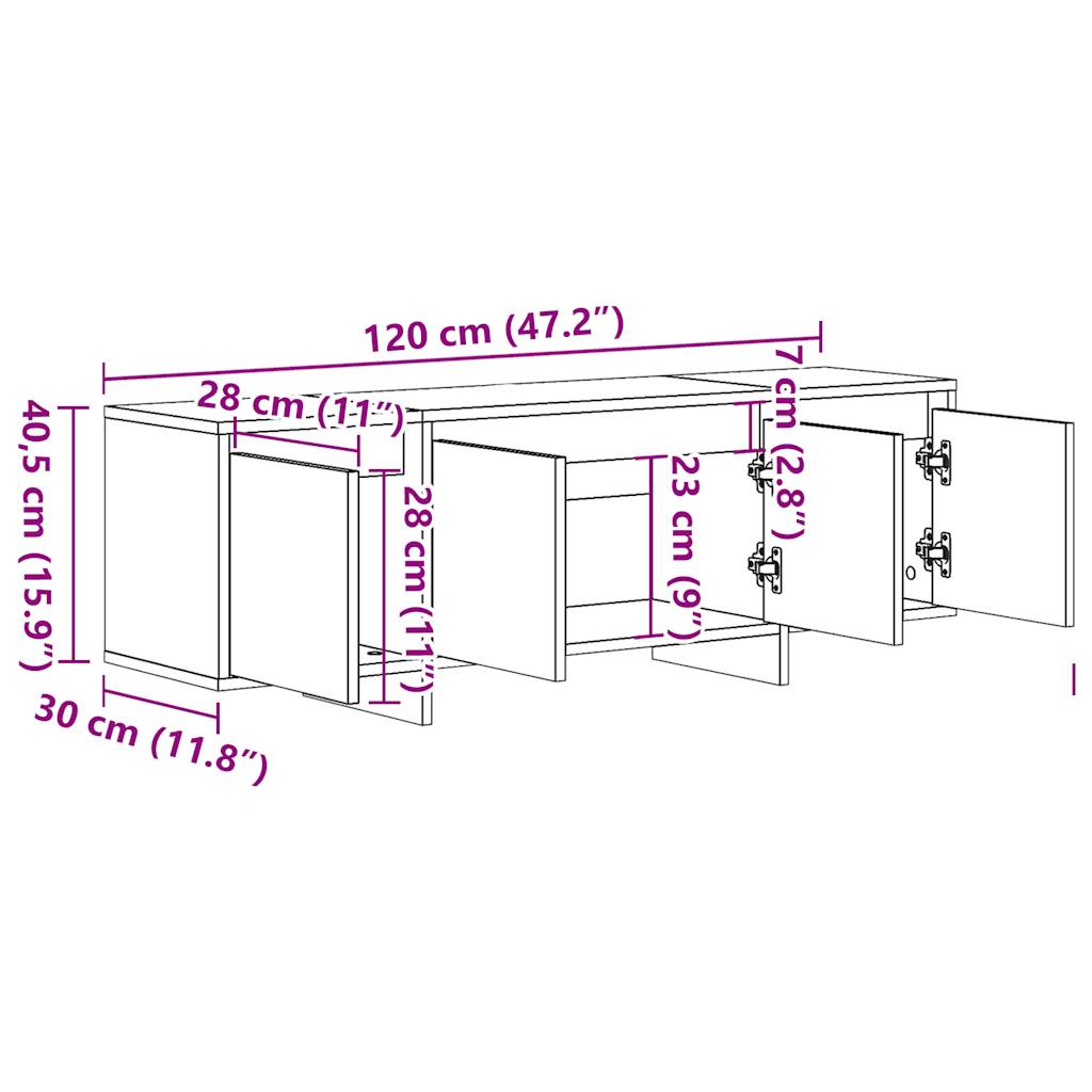 Meuble TV aspect bois de récupération 120x30x40,5 cm en bois