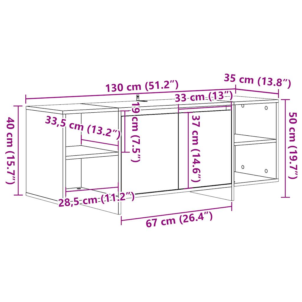 Meuble TV aspect bois de récupération 130x35x50 cm en bois