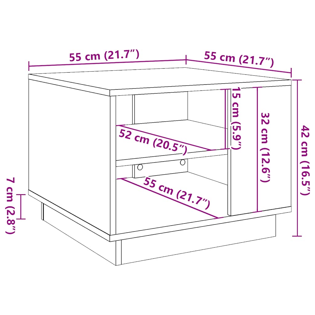 Table basse aspect bois récupéré 55x55x42 cm matériau bois