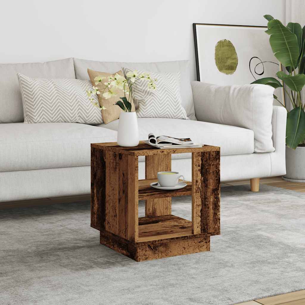 Table basse aspect bois récupéré 40x40x43 cm matériau bois