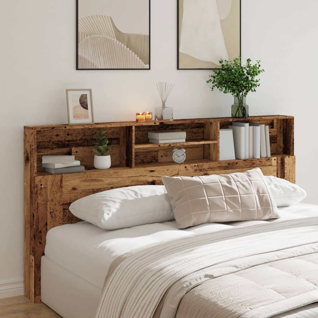 Bett-Kopfteil mit Ablagen Altholz-Optik 200x19x103,5 cm