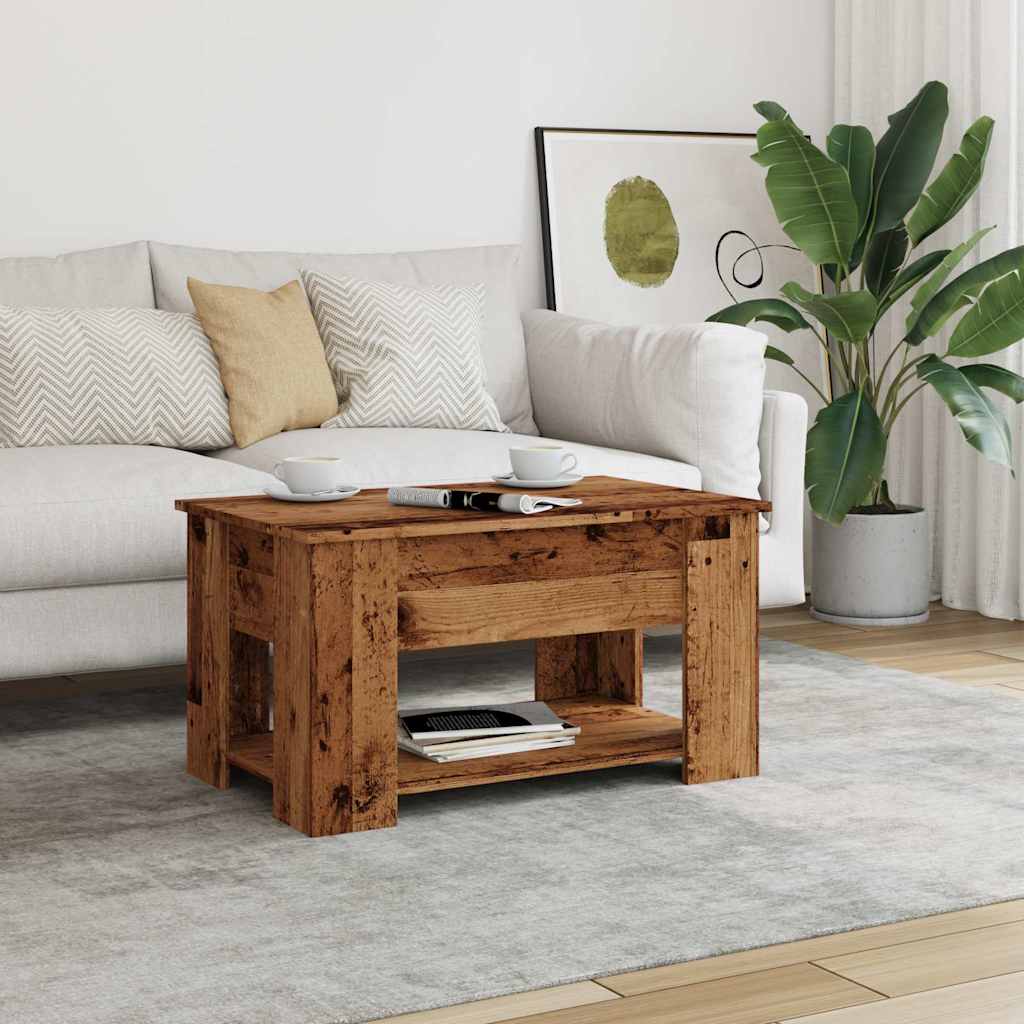 Table basse aspect bois récupéré 79x49x41 cm matériau bois