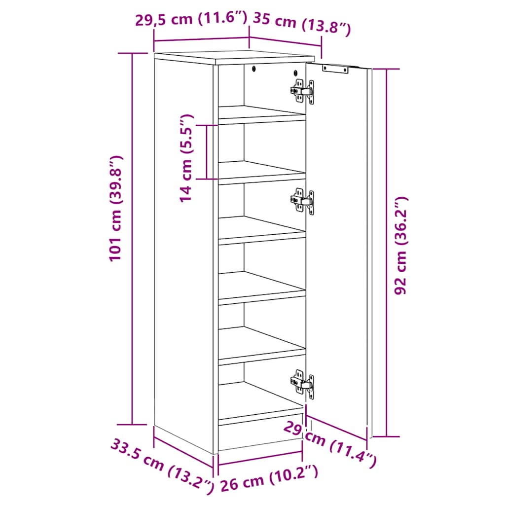 Schuhschrank Artisan-Eiche 29,5x35x100,5 cm Holzwerkstoff