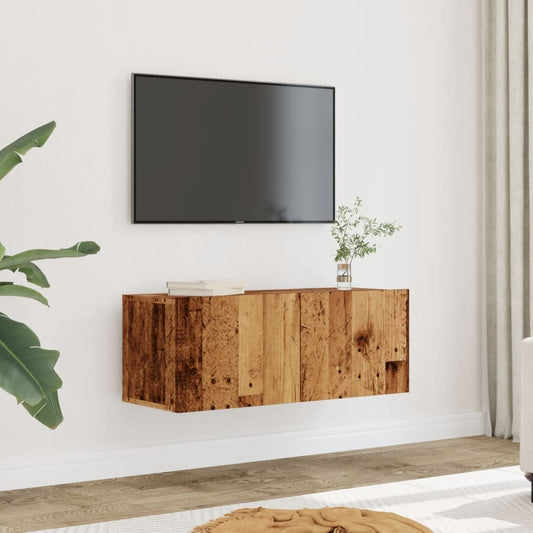 Meubles TV muraux, lot de 2, aspect bois de récupération, 80 x 30 x 30 cm