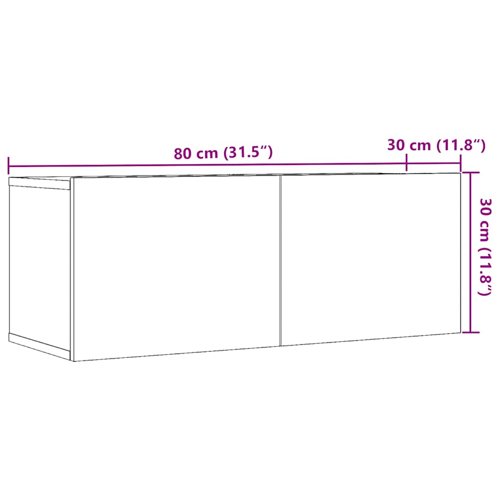 Meubles TV muraux, lot de 2, chêne artisanal, 80 x 30 x 30 cm