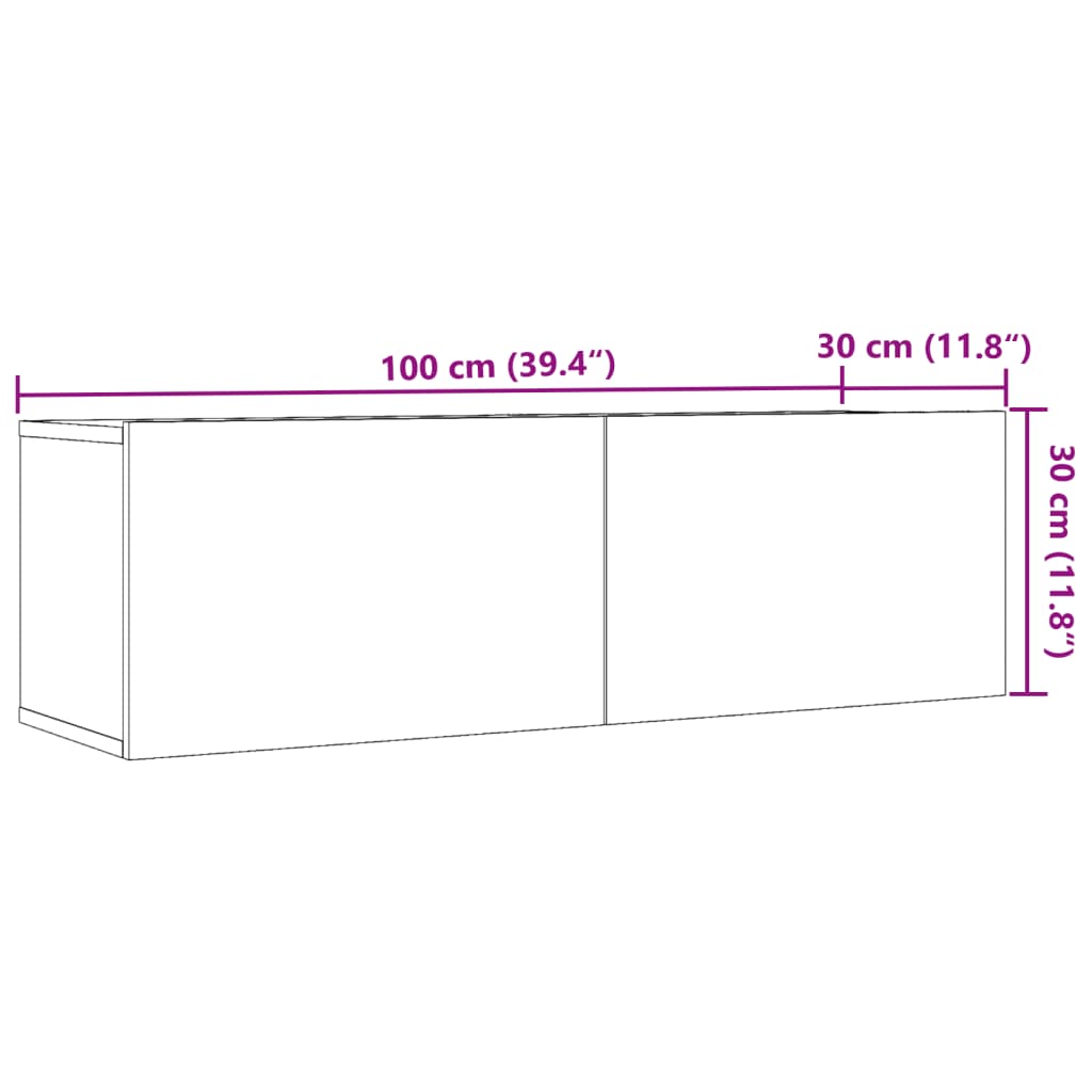 Meubles TV muraux 2 pièces aspect bois de récupération 100x30x30 cm.