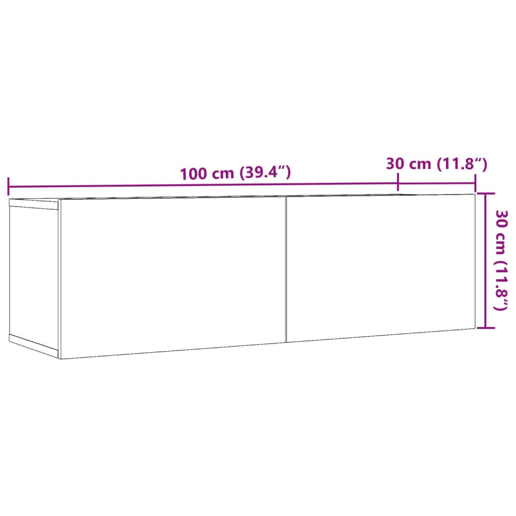 Meubles muraux TV 2 pcs. Chêne artisanal 100x30x30 cm