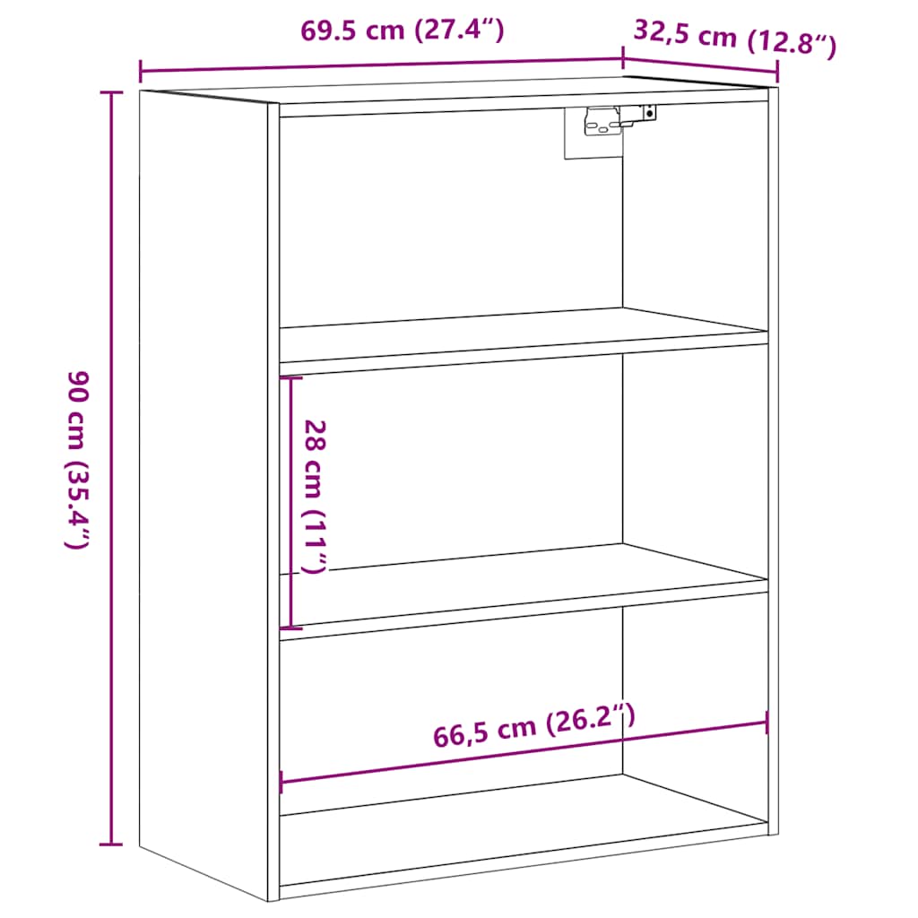 Wall shelf Artisan oak 69.5x32.5x90 cm