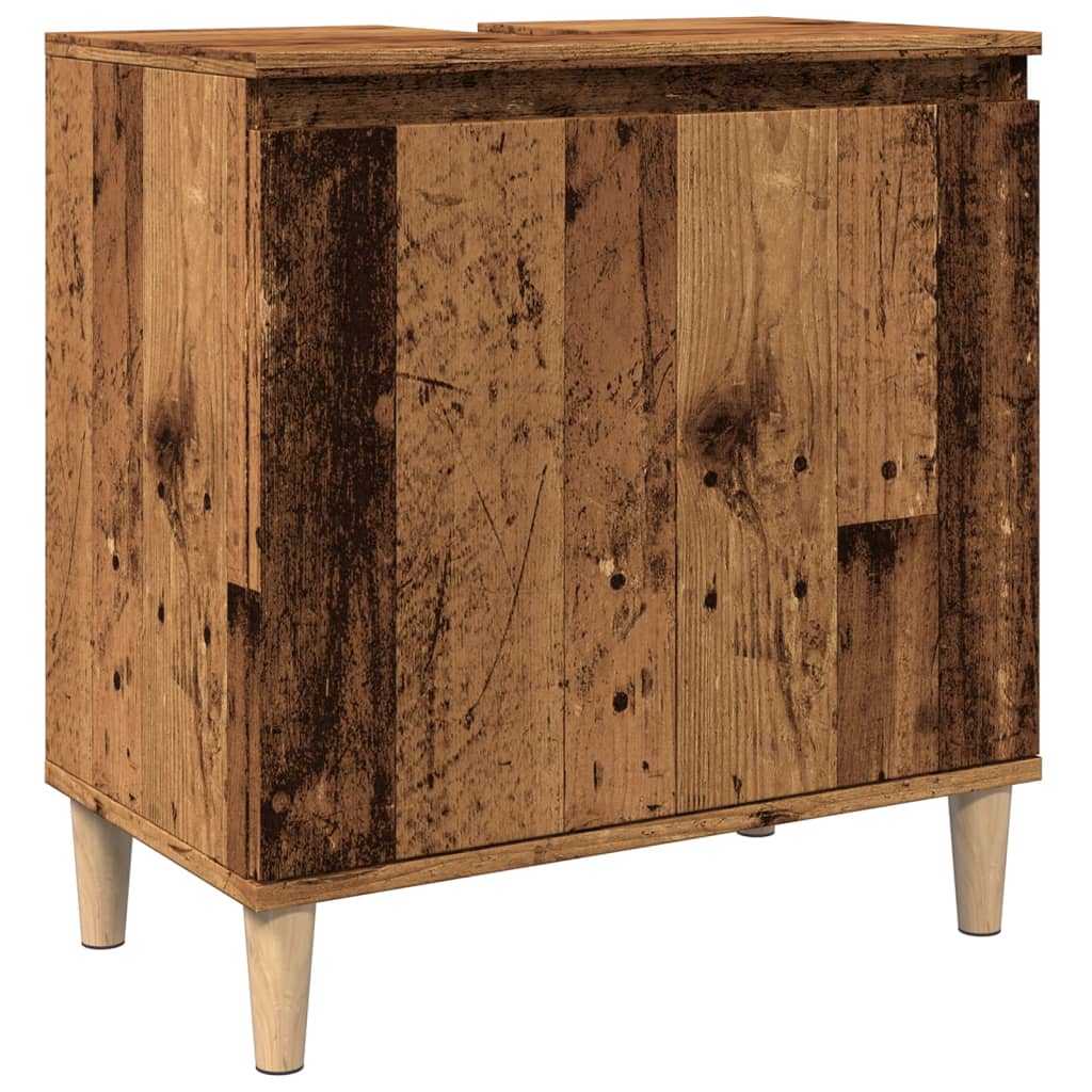 Meuble sous évier aspect bois de récupération 58x33x60 cm en matériau bois