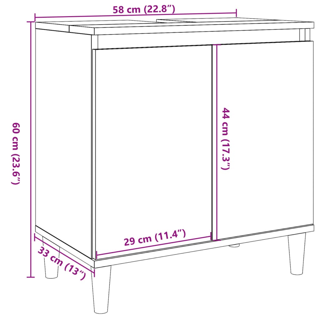 Meuble sous évier aspect bois de récupération 58x33x60 cm en matériau bois