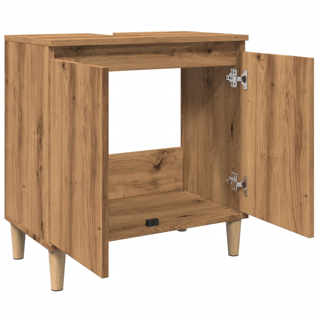 Meuble vasque artisanal en chêne 58x33x60 cm matériau bois