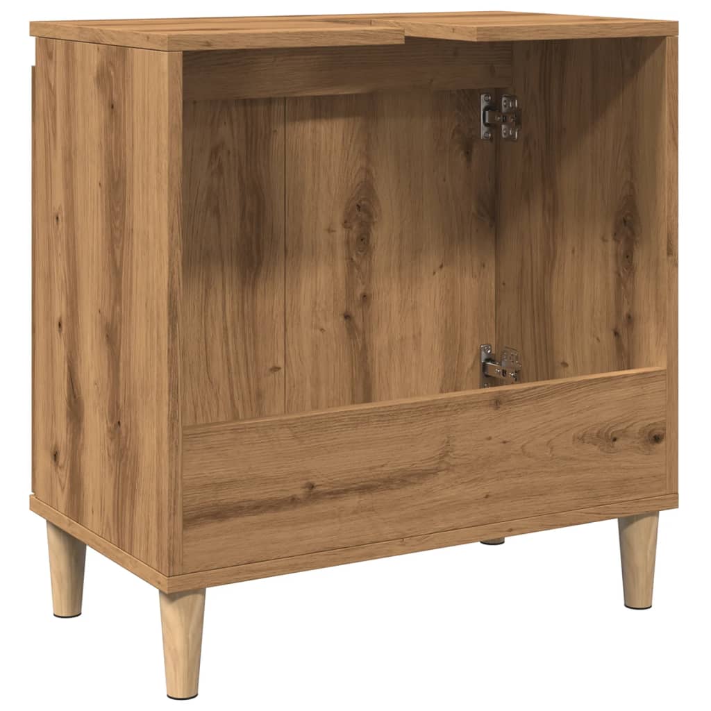 Meuble vasque artisanal en chêne 58x33x60 cm matériau bois