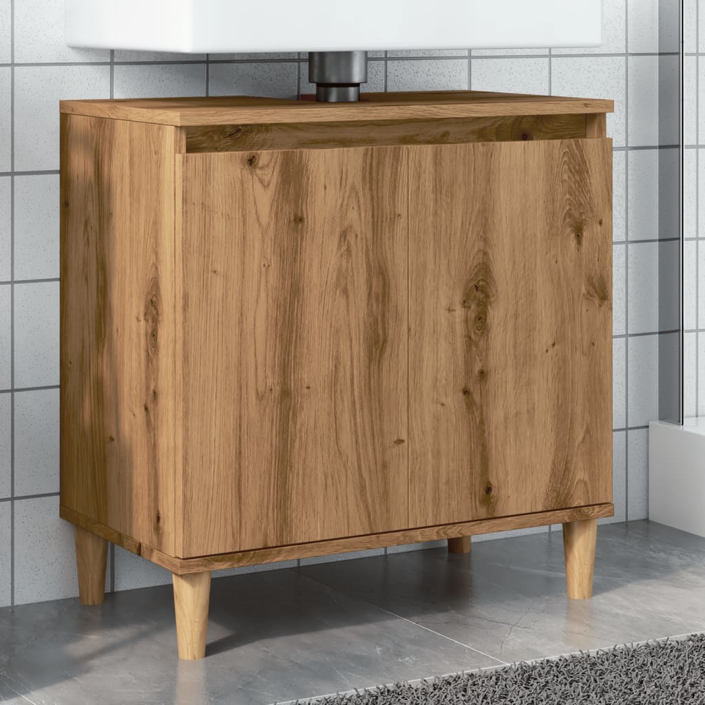 Meuble vasque artisanal en chêne 58x33x60 cm matériau bois