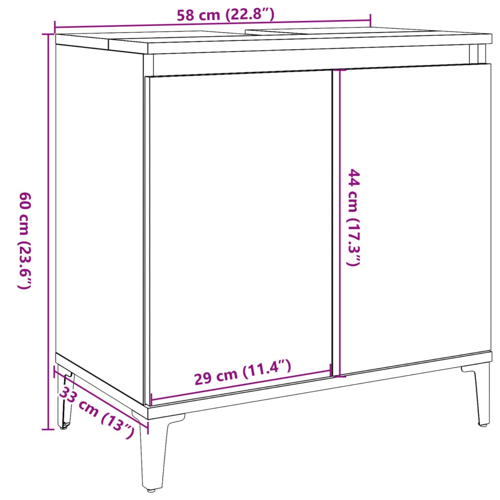 Meuble sous évier aspect bois de récupération 58x33x60 cm en matériau bois